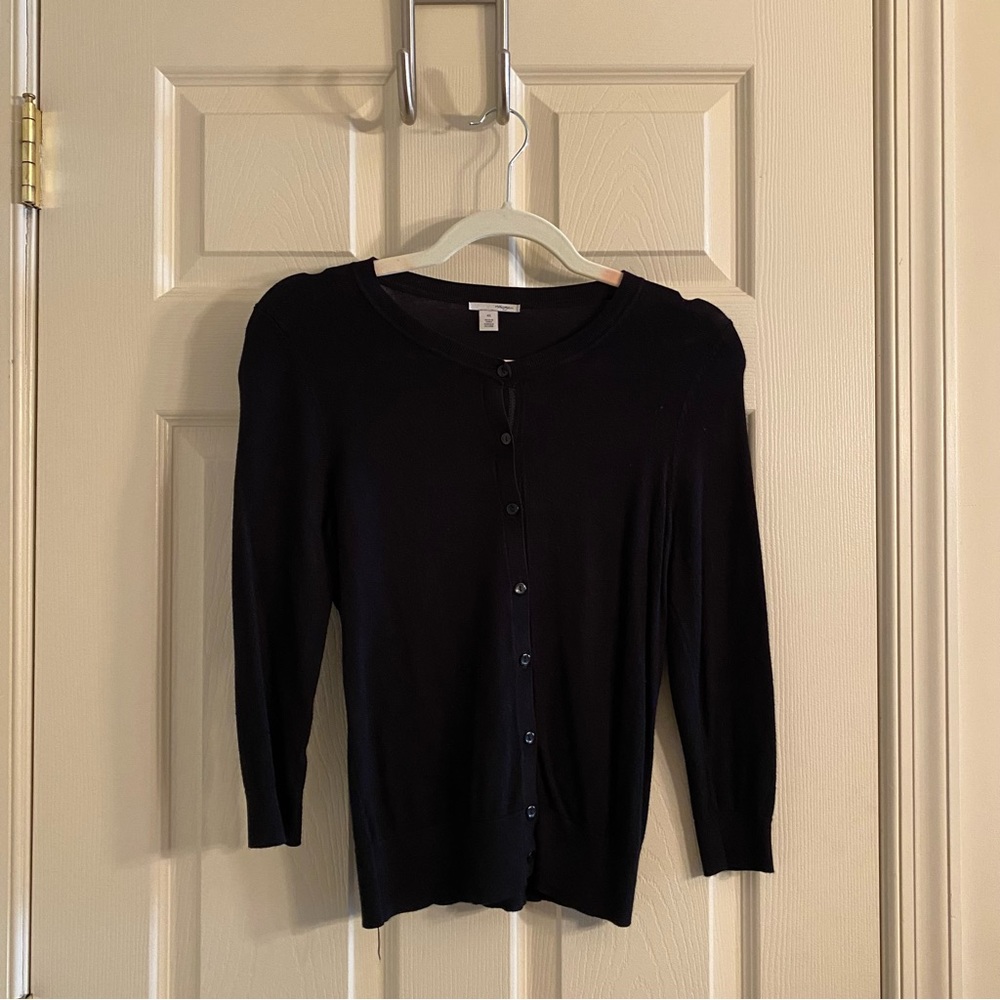 Halogen Black Cardigan 3/4 Sleeve Button Front Lightweight Classic